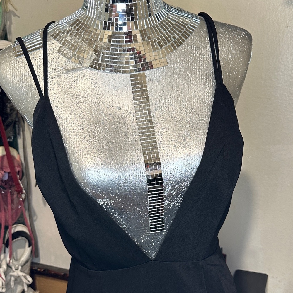 Black Spaghetti Strap V-Neck Dress